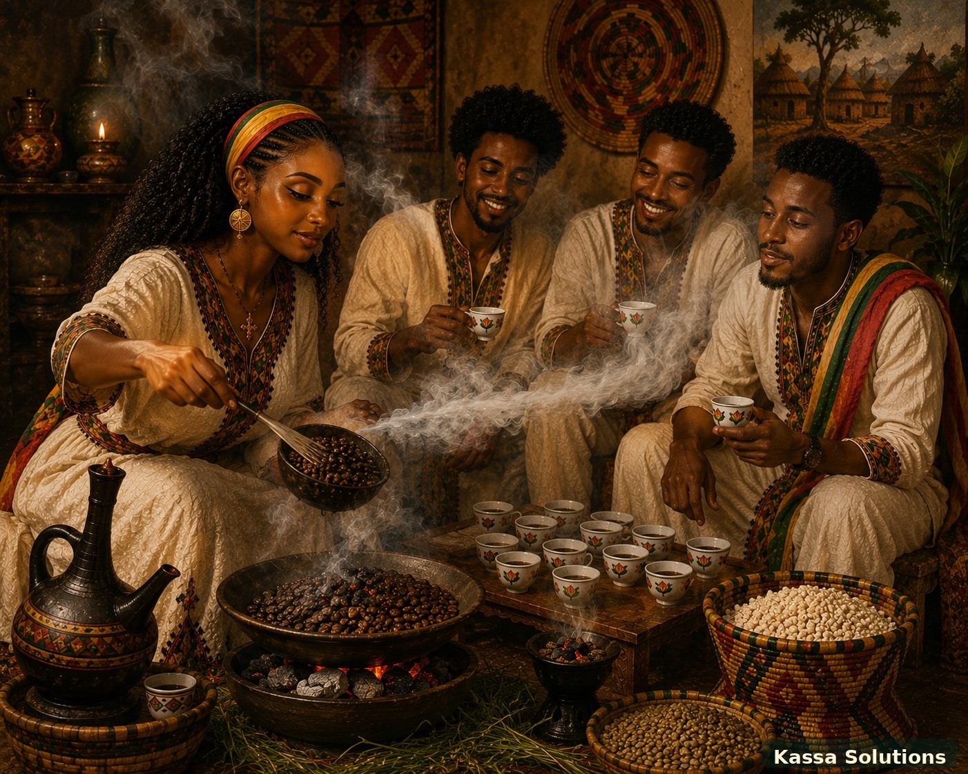 Coffee roasting with friends during an Ethiopian ceremony