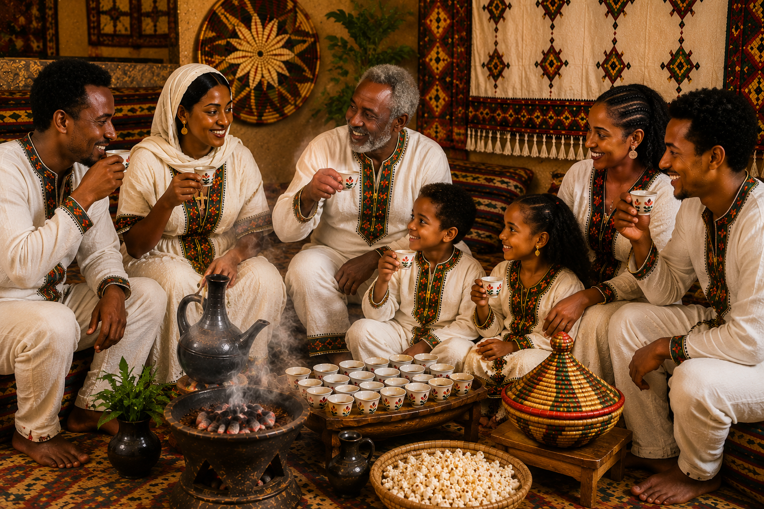 People enjoying Ethiopian coffee together
