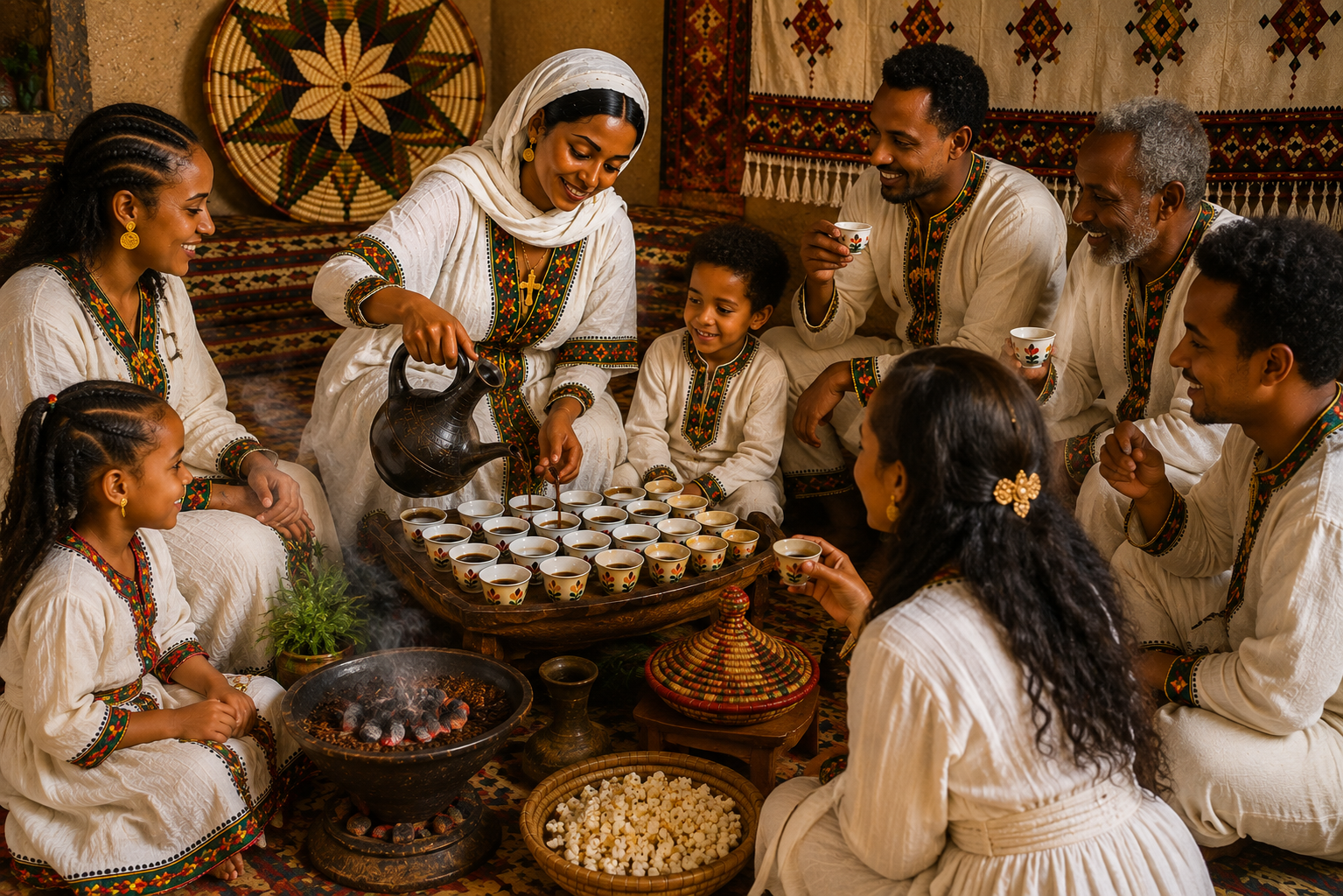 Serving Ethiopian coffee